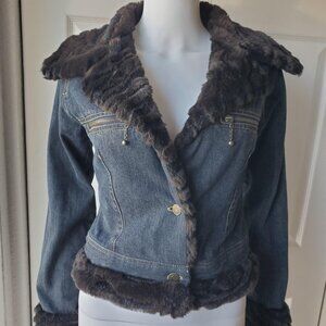 No Boundaries Size Small Faux Fur Trim Jean Jacket Vintage Y2k